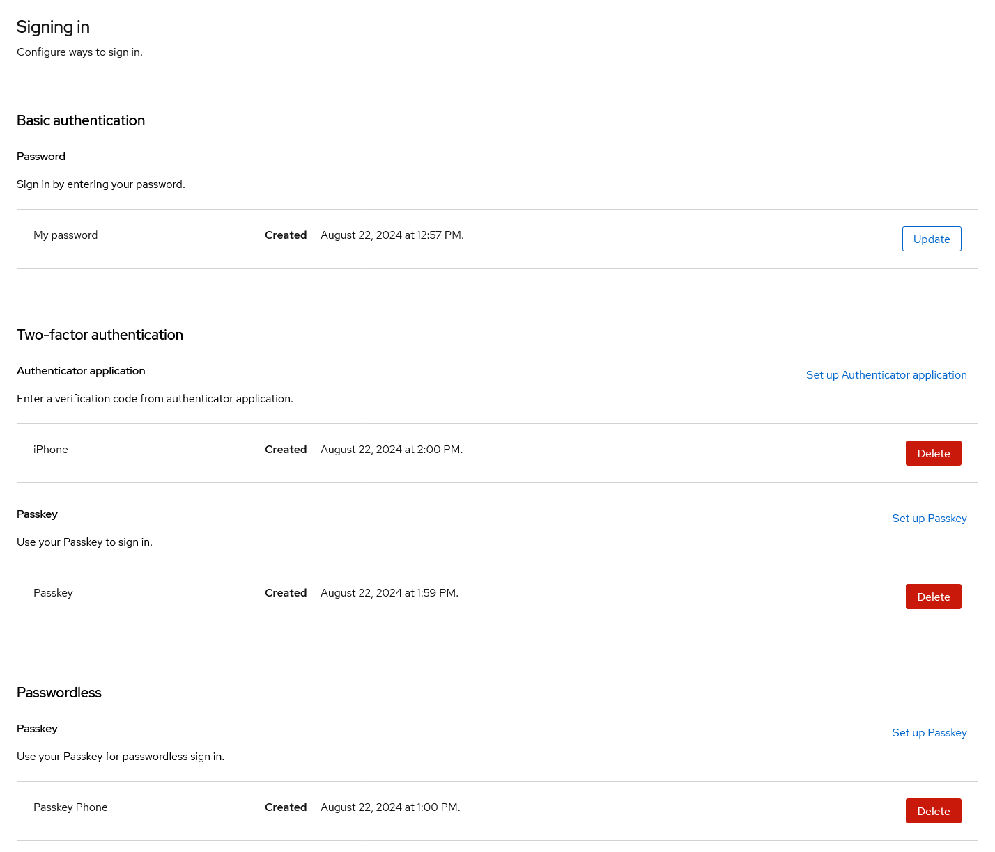 Configured security factors