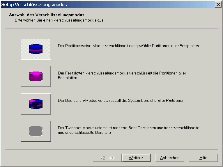 Bildschirmfoto SGE Installationsmodus Partitionsweise