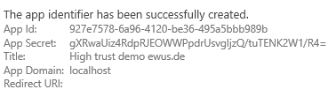 The app identifier has been successfully created.