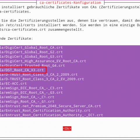 Configure ca-certificates: disable mozilla/DST_Root_CA_X3.crt